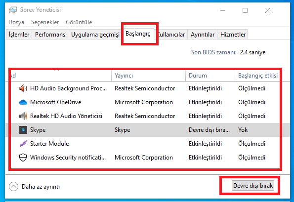 Windows Başlangıç Uygulamaları Nasıl Kapatılır? 1 Gorev Yoneticisi Uzerinden Baslangic Uygulamalarini Kapatma