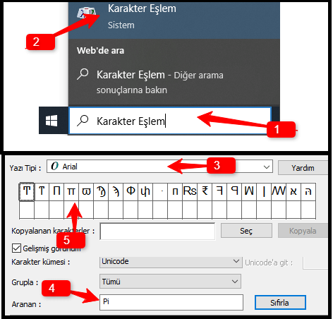 Pi Sembolü Nasıl Yapılır: Windows, Word, Excel, Android, iOS 1 Karakter Eşlem ile Pi Sembolü Yapma