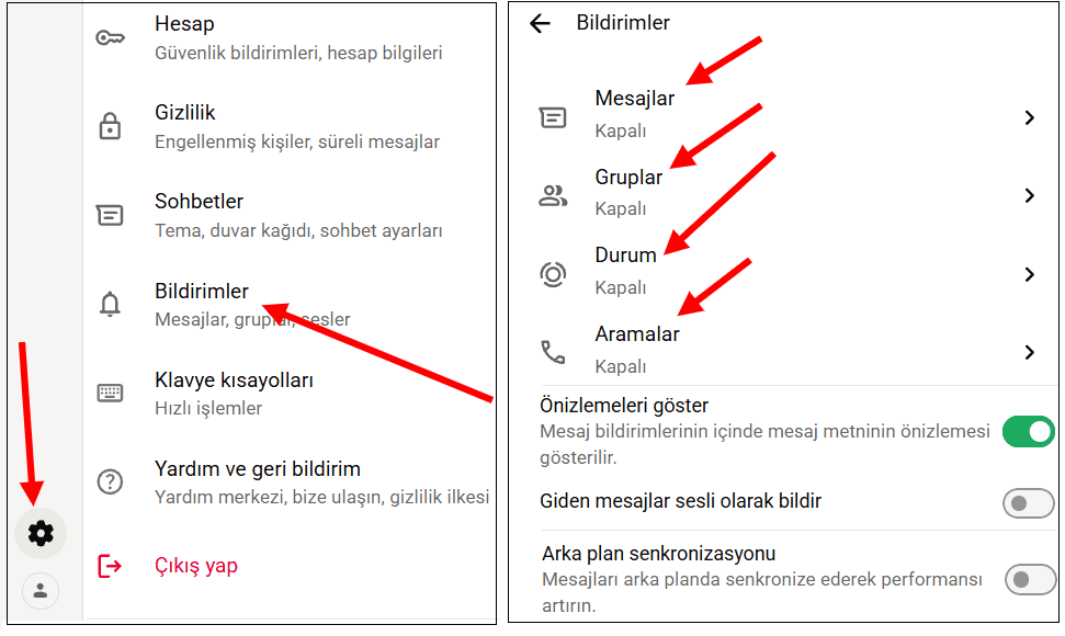 whatsappweb masaustu bildirim kapatma 1 1
