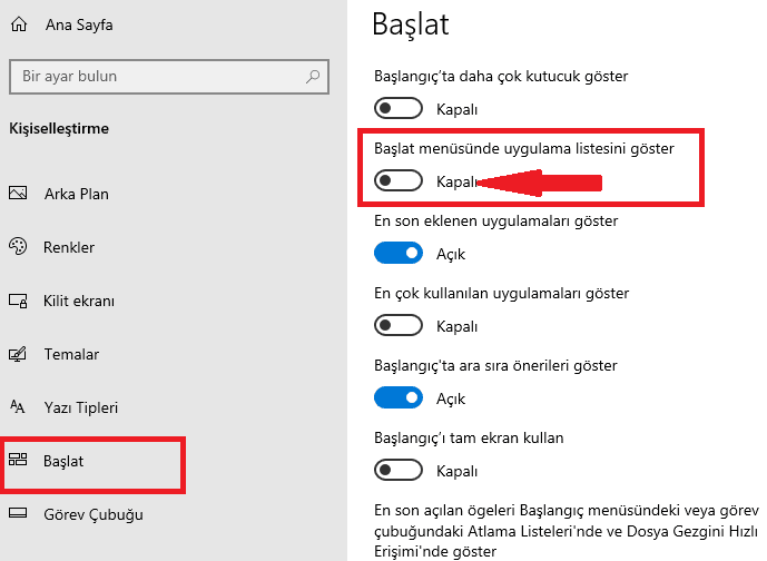 Windows 10 Başlat Menüsü Uygulama Listesini Gizleme 3 Windows 10 Baslat Menusu Uygulama Listesini Gizleme 3