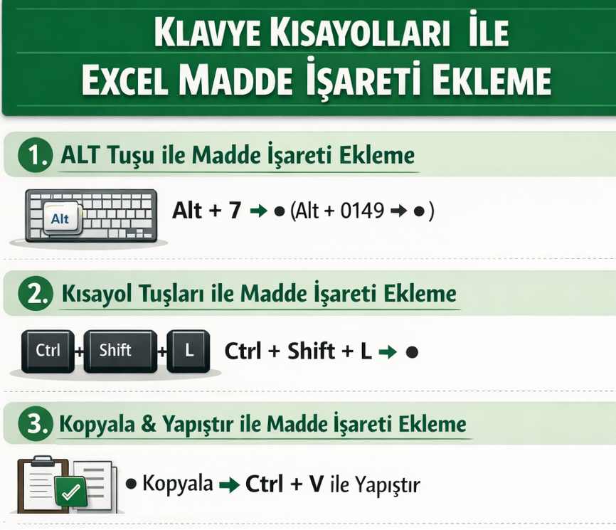 Excel'de Madde İşareti Nasıl Eklenir? (6 Yöntem) 1 Klavye Kısayolları ile Excel Madde İşareti Ekleme