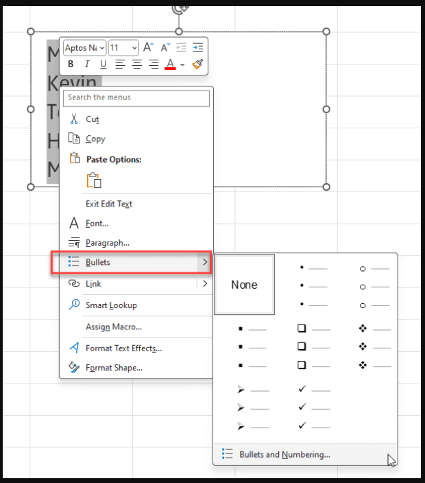 Excel'de Madde İşareti Nasıl Eklenir? (6 Yöntem) 3 excell metin kutusu madde isareti 1