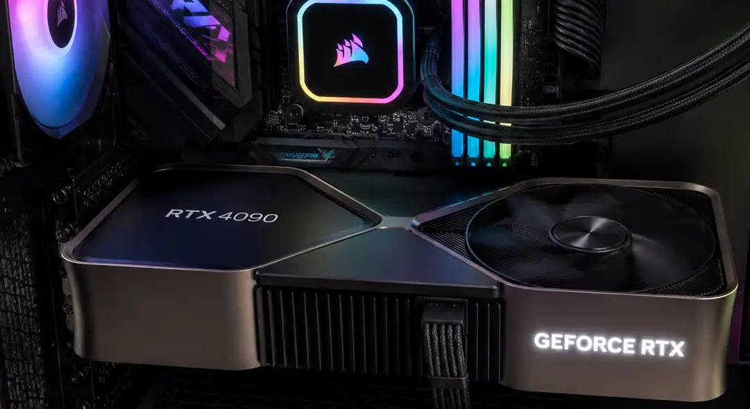 Sistem içinde dikey monte edilmiş  NVIDIA GeForce RTX 4090 ekran kartı.