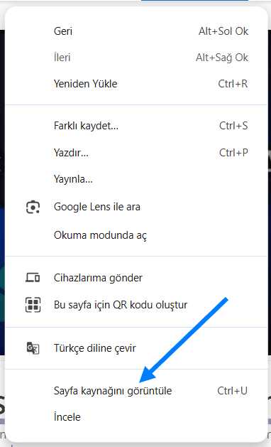 Web Site Kaynak Kodlarını Görüntüleme 2 Google Chrome Sayfa Kaynagi Goruntuleme